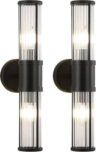Vista 10 de Lámpara de tocador moderna de latón cepillado, 1 unidad, aplique de pared de doble varilla de vidrio para baño, base de candelabro E12 de doble