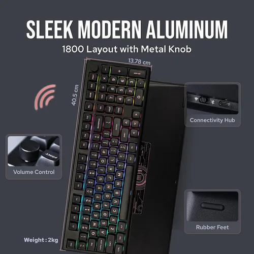 Vista 3 de EPOMAKER Galaxy100 QMK/VIA Wireless Gaming Keyboard, Aluminum Shell, BT/2.4Ghz/USB-C, Pre-Lubed Hot-Swappable Linear Switches, NKRO, RGB Backlit