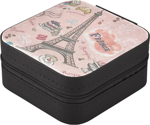 Vista 3 de Kigai Joyero pequeño de la Torre Eiffel de París, mini organizador de joyas, estuche de viaje para niñas y mujeres, regalo portátil, soporte