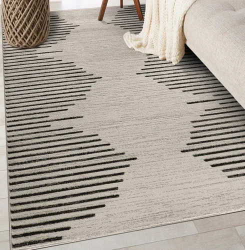 Vista 11 de Rugshop Alfombra bohemia a rayas resistente a las manchas, color beige, 2 x 7 pies