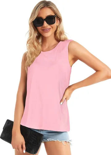Vista 2 de Remeras sin mangas para mujer, remeras de verano sin mangas, informales y holgadas, tipo túnica