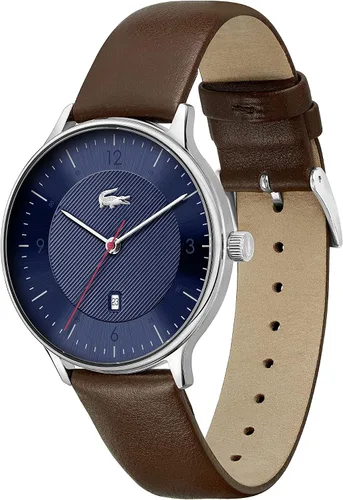 Vista 2 de Lacoste Reloj de cuarzo de acero inoxidable para hombre con correa de cuero, marrón, 20 (Modelo 2011137), Marrón, Reloj de cuarzo