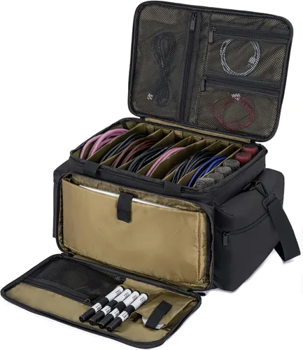 Vista 11 de AKOZLIN Bolsa Organizadora de Archivos de Cable con Divisores Desmontables para Equipo de DJ, Accesorios de Instrumentos de Sonido Azul-negro