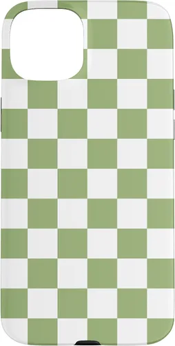 Vista 9 de Funda clásica a cuadros para iPhone 13 Pro Max, color verde salvia y blanco