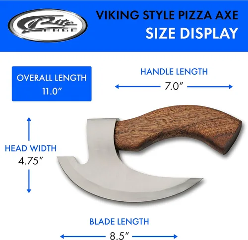 Vista 3 de Cuchillo de hacha de pizza barbuda de mango corto de 11 pulgadas con funda de cuero