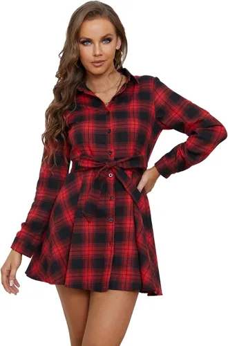 Vista 3 de LYANER Vestido de manga larga con cuello con botones y dobladillo con volantes para mujer