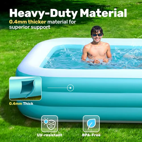 Vista 2 de SLOOSH Alberca inflable para adultos con asientos, de 120 pulgadas x 72 pulgadas x 22 pulgadas, piscina familiar resistente y gruesa por encima