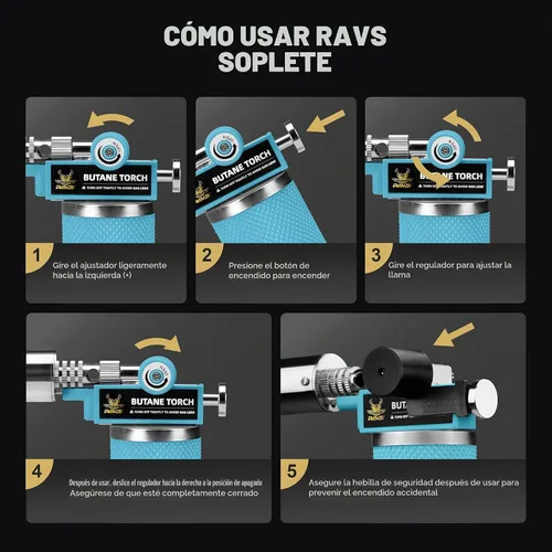 Vista 9 de RAVS Encendedor de butano, soplete de cocina recargable con llama ajustable y hebilla de seguridad, mini linterna de metal premium para hornear