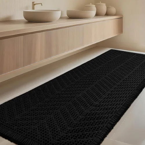 Vista 78 de Tapete de baño con diseño de gofre, moderno, bohemio, absorbente, antideslizante, ultrasuave, lavable a máquina, con letra de baño, dormitorio