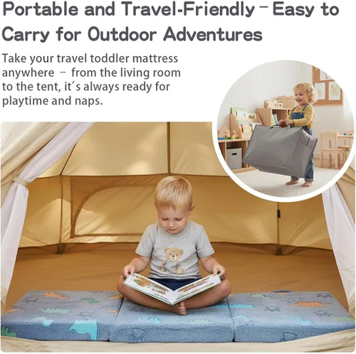 Vista 5 de Tiita Colchón de suelo plegable para niños - Tapete para siesta que brilla en la oscuridad con bolsa de almacenamiento, almohadilla de suelo