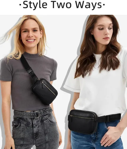 Vista 2 de WESTBRONCO Riñoneras para mujer, riñoneras de moda con correa ajustable, bolsa de cinturón de piel sintética con múltiples bolsillos, bolso cruzado
