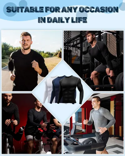 Vista 7 de Hicarer Paquete de 6 camisas de compresión atléticas para hombre, camisetas de manga larga para correr, para entrenamiento deportivo