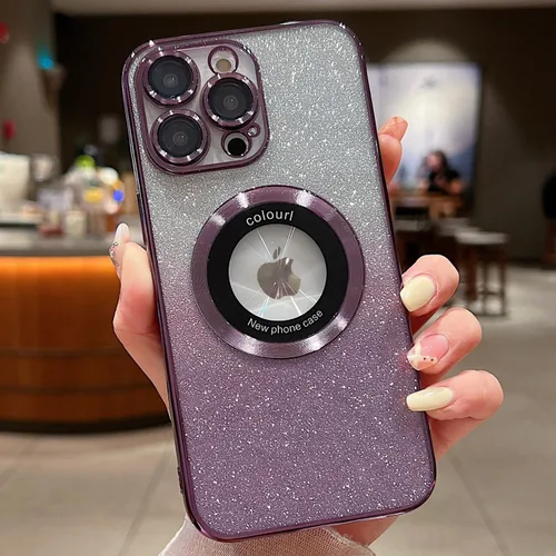 Vista 11 de Funda magnética con purpurina para iPhone 13 Pro Max, compatible con MagSafe con protector de cámara, logotipo suave, de lujo, linda, para mujeres