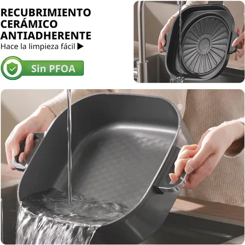 Vista 6 de Sartén eléctrica de 6 cuartos con parrilla Olla antiadherente con revestimiento cerámico libre de PFOA, 1600W, temporizador y 3 configuraciones
