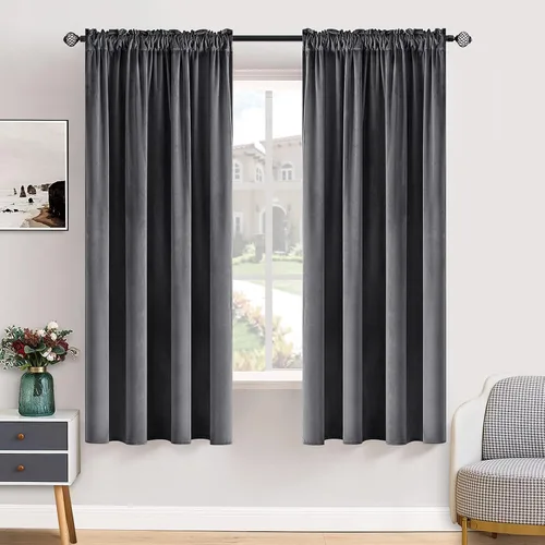 Vista 18 de MIULEE - Juego de 2 paneles de cortinas negro opacas y térmicas de terciopelo para la sala de estar y dormitorio, con bolsillo para cortinero, de 63