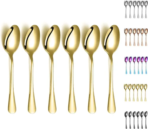 Vista 8 de Kyraton - 6 cucharas de mesa de acero inoxidable de 7.5 pulgadas, cucharas de sopa, cucharas de postre, cubiertos para lavavajillas, juego de 6