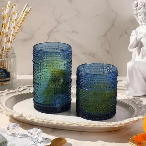 Vista 2 de Moretoes - Juego de 6 vasos de cristal vintage con forma de hobuña, color azul