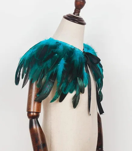 Vista 7 de L'VOW Capa de plumas de gallo para niños, chal iridiscente para fiesta de juegos (Blue-Ro)