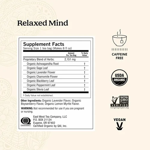 Vista 2 de Yogi Tea Relaxed Mind Tea – 16 bolsas por paquete (4 paquetes) – Té orgánico relajante y calmante para apoyo al estrés – Incluye raíz