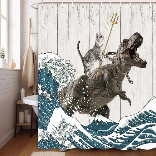Vista 14 de Boziqr Divertidas cortinas de ducha para baño, bonita cortina de baño de elefante, luna, bosque, decoración rústica de granja, tela de poliéster
