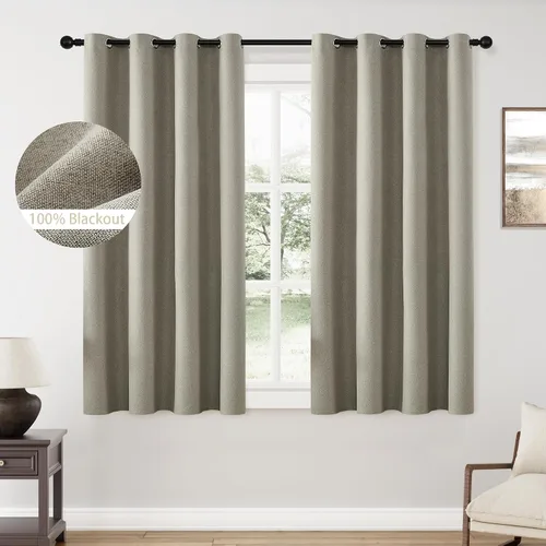 Vista 135 de ChrisDowa Cortinas 100% Opacas de Abedul Sólido de 45 Pulgadas de Largo, 2 Paneles para Dormitorio y Sala de Estar, Estilo Granja Oscurecedoras