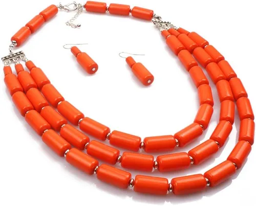 Vista 8 de Juego de collar de cuentas multicapa de estilo bohemio + aretes + pulsera para mujeres y niñas