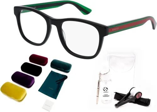 Vista 2 de Gucci GG0004ON - Lentes de forma cuadrada + paquete con kit de gafas de lujo eSHADES, Negro