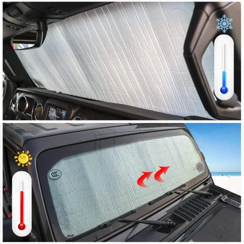 Vista 5 de Parasol para parabrisas protector térmico para Jeep Wrangler Rubicon Sahara 2018-2024 JL JLU 2/4 puertas y Gladiator JT (plateado)