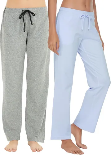 Vista 8 de U2SKIIN Paquete de 2 pantalones de pijama para mujer, suaves, de algodón, cómodos, ligeros, para descansar, para dormir Negro/Gris Oscuro Mel.