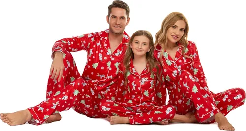 Vista 3 de Ekouaer - Conjunto de pijama de manga larga y botones, motivos navideños a juego para la familia, tallas de la S a la XXL