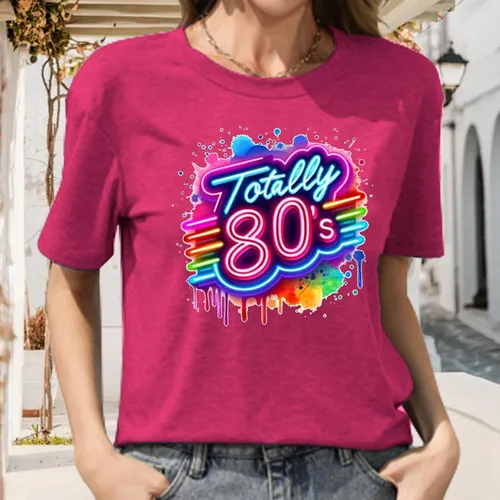 Vista 2 de Camiseta retro de los años 80 para mujer, camiseta vintage de neón de los años 80, camiseta de fiesta temática rave, camiseta de cuello redondo