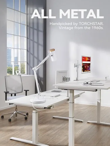Vista 4 de TORCHSTAR Lámpara de escritorio alta con brazo oscilante con acento de madera, tamaño grande ajustable altura máxima de 31 pulgadas, lámpara
