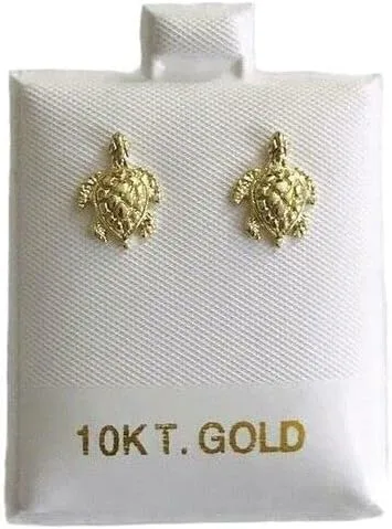 Vista 3 de 10K Real Gold Sea Turtle Stud 8 mm 10K Oro Real Aretes de Tortuga- TE828