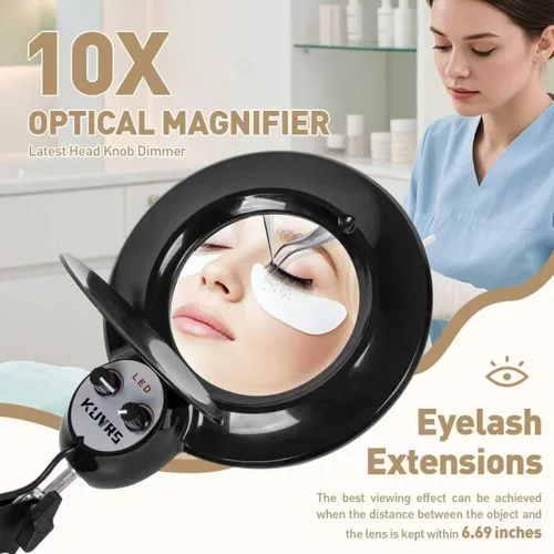 Vista 5 de Lámpara de pie para esteticistas, lámpara de pie de aumento 10X con base rodante de 5 ruedas, 2200 lúmenes, atenuación infinita cálida y fría, lupa