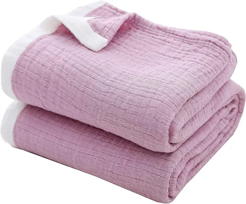 Vista 17 de SE SOFTEXLY Manta de muselina de algodón para adultos, transpirable de 4 capas con textura de lino teñido, manta de gasa para cama, sofá, sofá
