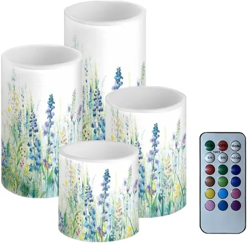 Vista 14 de Velas LED parpadeantes operadas por batería, juego de 4 con control remoto y temporizador, velas de llama danzante, velas de pilar para mesa, Playa