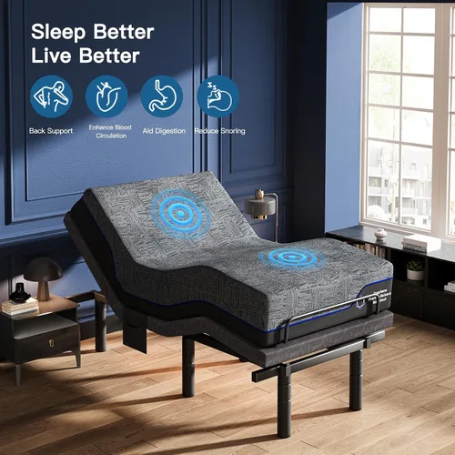 Vista 7 de Pipishell Base de cama ajustable individual XL y colchón de espuma viscoelástica de 14 pulgadas con masaje, base de cama eléctrica con espuma