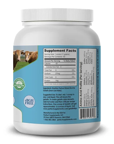 Vista 3 de Perfect Supplements – Gelatina Bovina Perfecta – 660 Gramos – 100% Proteína de Colágeno de Gelatina de Carne – Apoya la Salud de la Piel