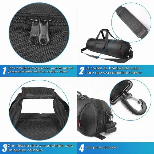 Vista 5 de HEMMOTOP Bolsa para trípode, 25.6 x 7 pulgadas, estuche de transporte para trípode resistente con dos bolsillos con cremallera, bolsa para soporte