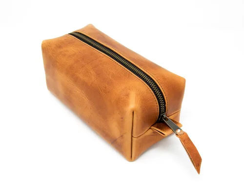 Vista 10 de Kit Dopp de piel auténtica, bolsa de aseo portátil para hombre para artículos de afeitado y aseo, organizador de cosméticos de viaje, regalo