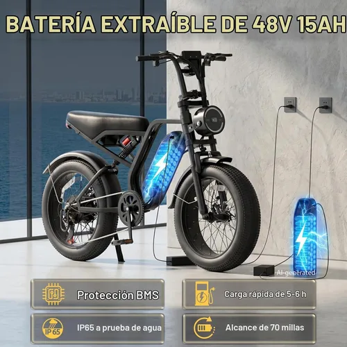 Vista 5 de Bicicleta eléctrica para adultos, 1500W Fat Tire Ebike 20"x4" Batería