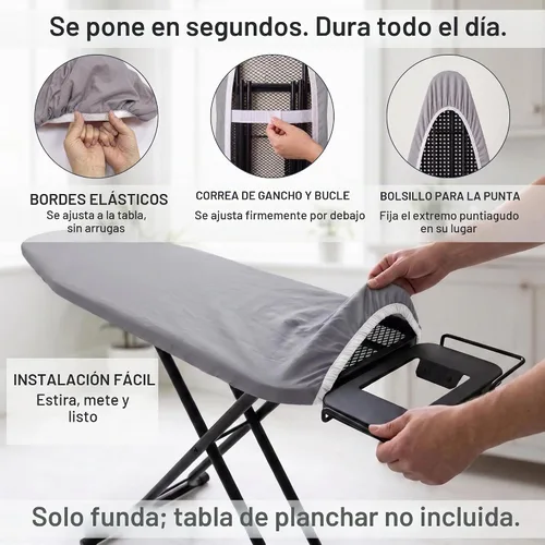 Vista 4 de Funda extra gruesa para tabla de planchar de 15 x 54 pulgadas, tamaño estándar, acolchada, reflectante al calor, algodón resistente al quemado Gris