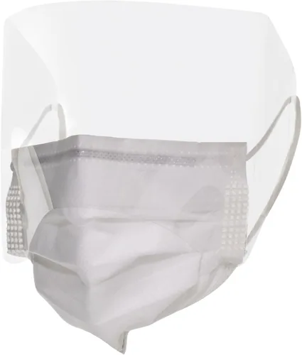 Vista 2 de McKesson Mascarillas de procedimiento premium, nivel 3 con protectores para los ojos, desechables, plisadas con cintas elásticas para las orejas,