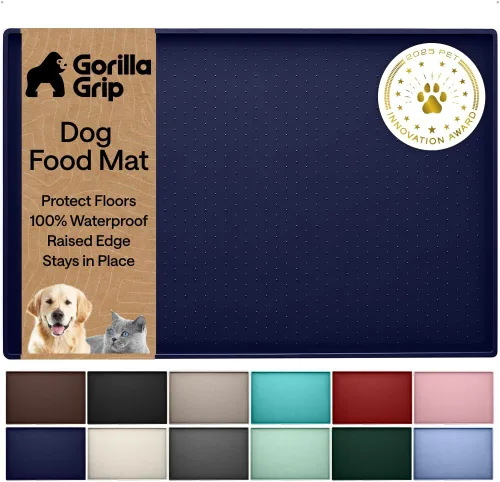 Vista 13 de GORILLA GRIP Alfombrilla para mascotas 100% impermeable con bordes elevados de silicona sin BPA, alfombrillas para comida de gatos y perros que Menta