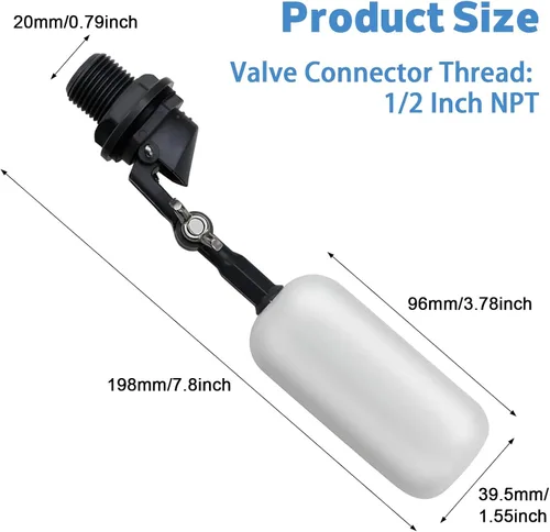 Vista 4 de Paquete de 2 válvulas de flotador de agua de 1/2 pulgada, 1/2 pulgada de latón con brazo ajustable, llenado automático y control de nivel de agua