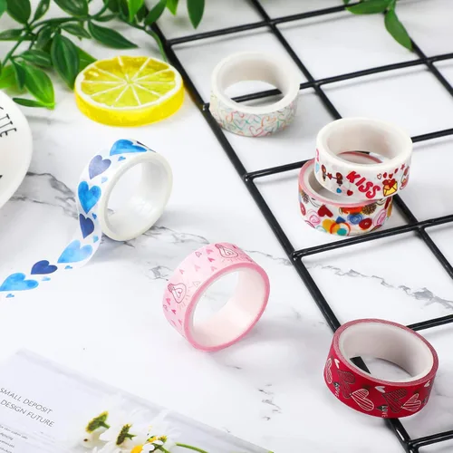 Vista 6 de Zonon 6 rollos de cintas Washi para el día de San Valentín, calcomanías de San Valentín para niños, lindas calcomanías de color dulce