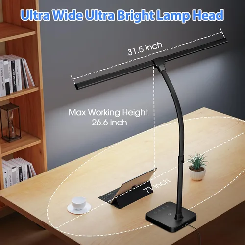Vista 9 de ShineTech LED Desk Lamp, 24W Double Head Desk Light with Wireless Charging
