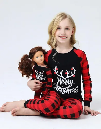 Vista 3 de Babyroom Pijamas a juego para niñas, pijamas de muñeca para niños pequeños, ropa de dormir de algodón para Navidad