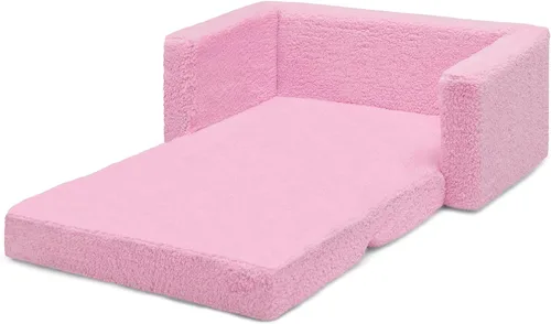 Vista 12 de Delta Children Cozee - Sofá convertible 2 en 1 de sherpa abatible para niños, color rosa
