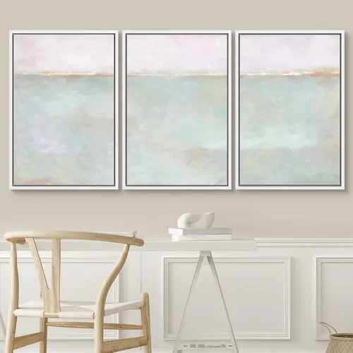 Vista 416 de SIGNWIN Lienzo enmarcado para pared, juego de arte pastel con cadena montañosa, bosque, niebla, naturaleza silvestre, ilustraciones modernas, arte